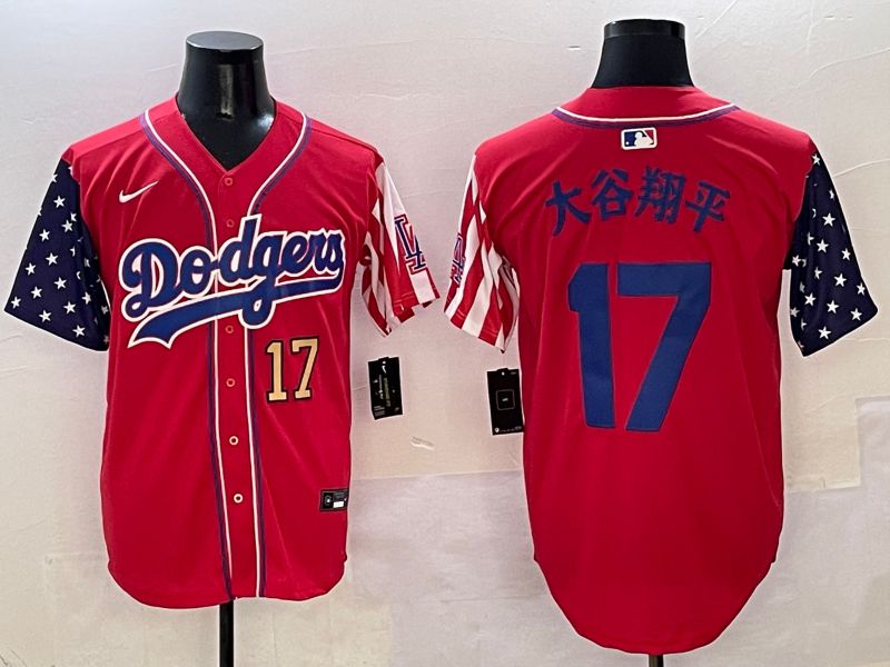 Men Los Angeles Dodgers #17 Ohtani Red a generation of national flags Joint name 2025 Nike MLB Jersey style 3